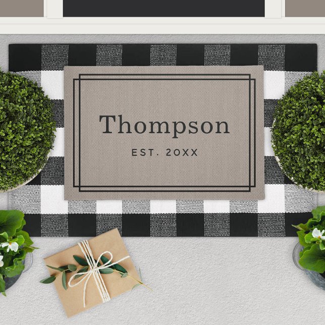 Personalized Taupe Grey Family Last Name Monogram Doormat (Creator Uploaded)