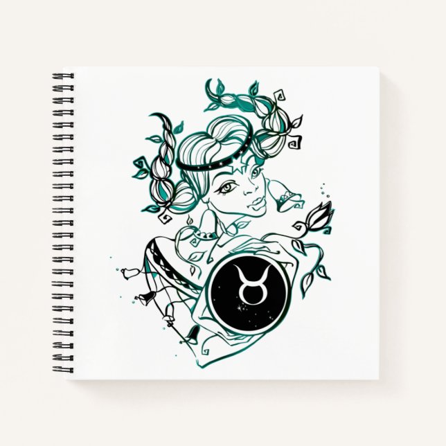 Personalized Taurus Art Deco Lady Notebook (Front)