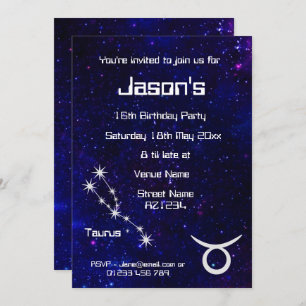 Personalized Taurus Zodiac Galaxy Party Invitation