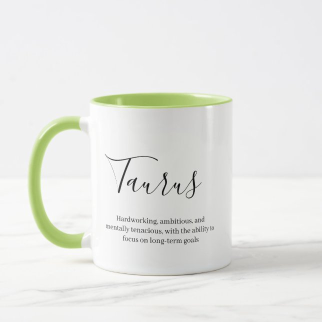 "Personalized Taurus Zodiac sign Name and traits" Mug (Left)