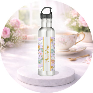 Personalized Tea Book Cat Purple Girly Cute Pastel 710 Ml Water Bottle