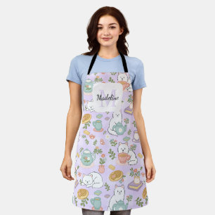 Personalized Tea Bookish Cats Purple Cute Kitchen Apron