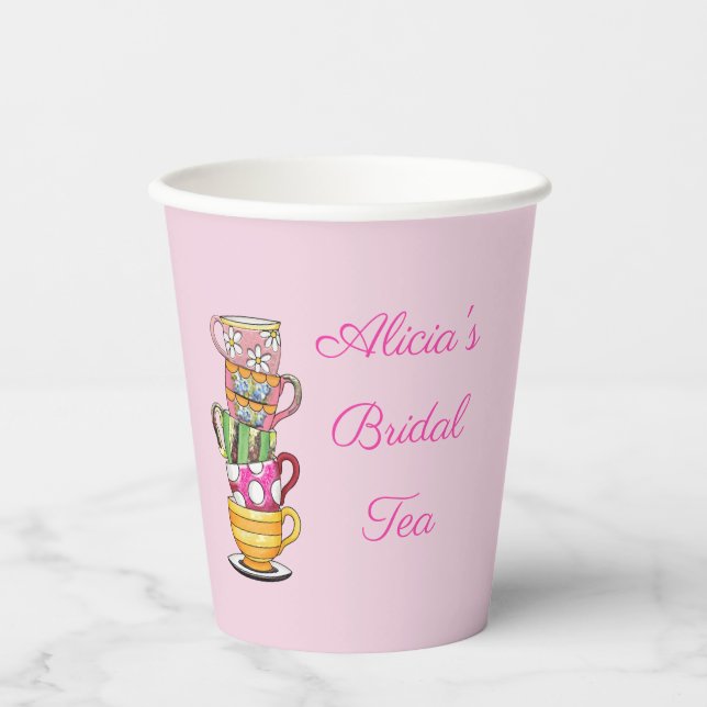 Personalized Tea Party Bridal Shower Paper Cups (Front)