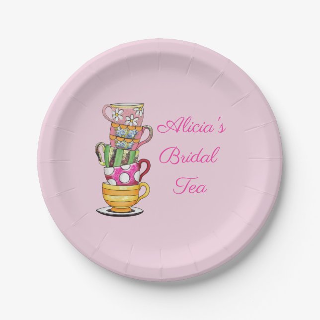 Personalized Tea Party Paper Plates Bridal Shower (Front)