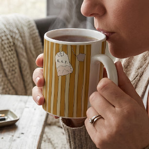 Personalized Teabag Yellow Striped Monogram Coffee Mug