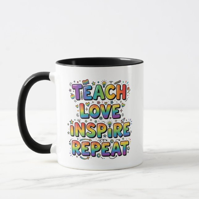 Personalized Teach Love Inspire Repeat Teacher Mug (Left)