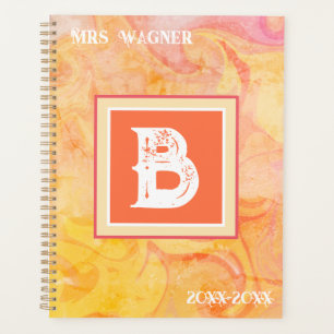 Personalized Teacher Abstract Yellow Pink Modern  Planner