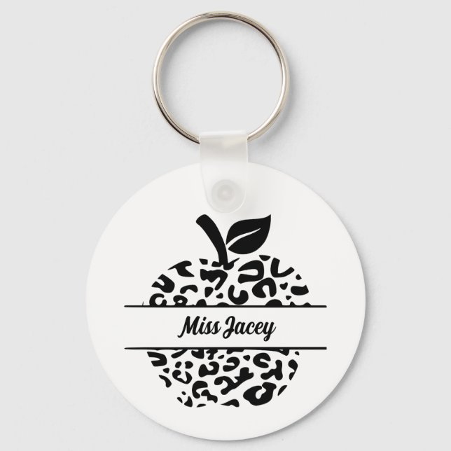 Personalized  Teacher Apple Name, Custom Teacher Keychain (Front)