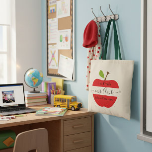 Personalized teacher apple tote bag