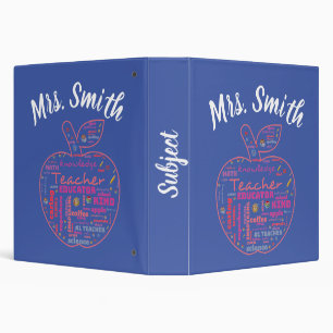 Personalized Teacher Apple Word Art 3 Ring Binde Binder