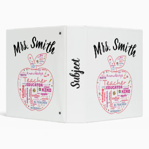 Personalized Teacher Apple Word Art Binder