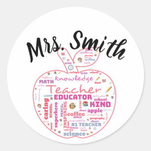 Personalized Teacher Apple Word Art  Classic Round Sticker
