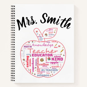 Personalized Teacher Apple Word Art Notebook