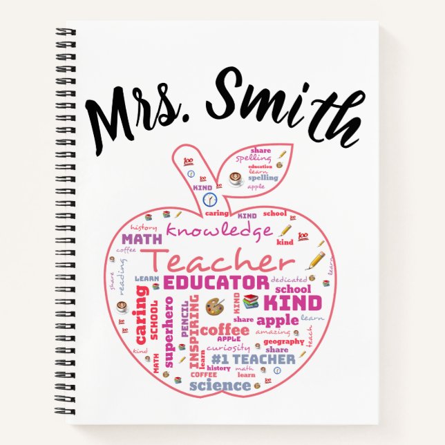 Personalized Teacher Apple Word Art  Notebook (Front)