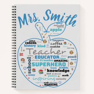Personalized Teacher Apple Word Art Notebook