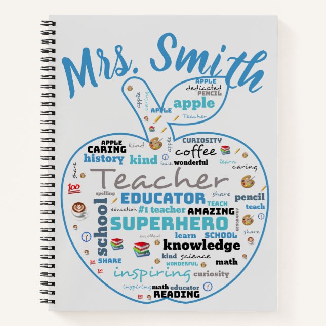 Personalized Teacher Apple Word Art  Notebook (Front)