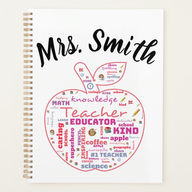 Personalized Teacher Apple Word Art Planner (Front)