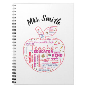 Personalized Teacher Apple Word Art planner Notebook
