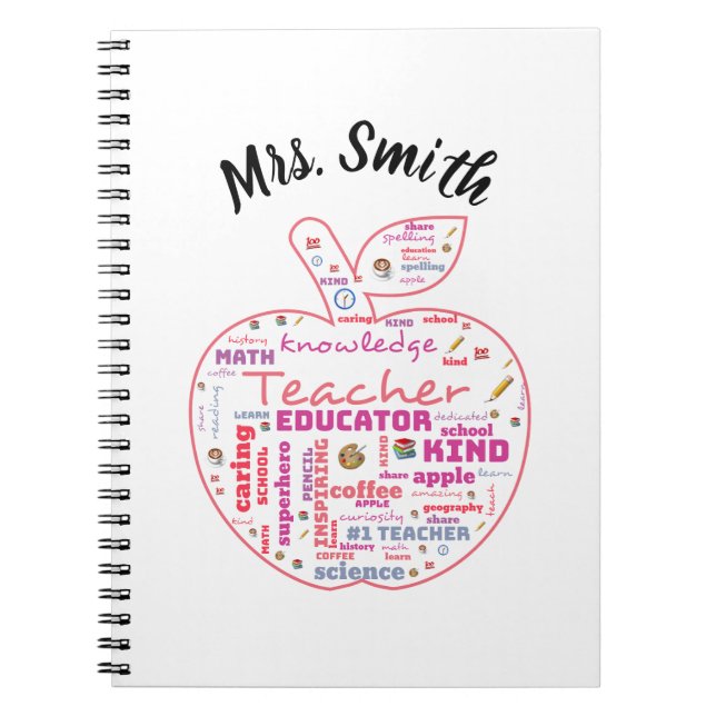 Personalized Teacher Apple Word Art  planner Notebook (Front)