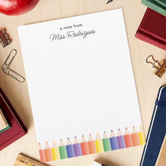 Personalized Teacher Appreciation Colourful Rainbo Card (Note card shown in 4.25 x 5.5 in. Add name and choose size, paper, and corner style)