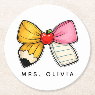 Personalized Teacher Appreciation Custom Teacher Round Paper Coaster