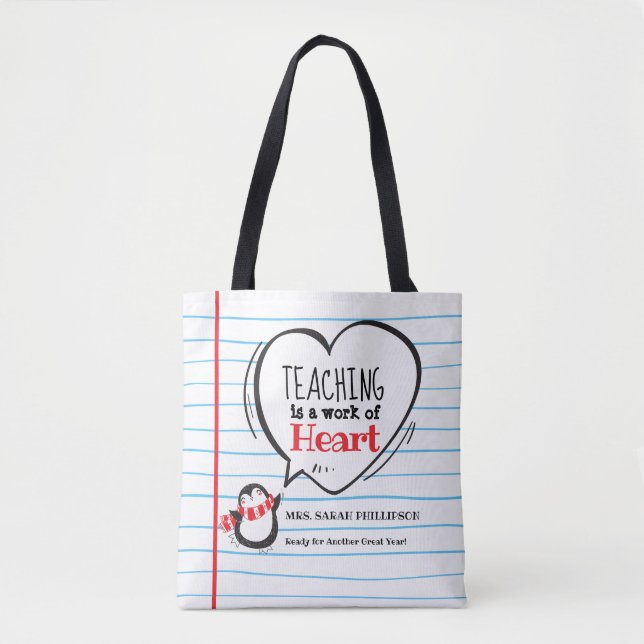 Personalized Teacher Appreciation Heart Tote Bag (Front)