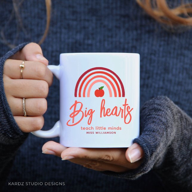 Personalized Teacher Appreciation Quote Mug (Personalize this cute modern teacher mug as a gift for teacher appreciation. Fun rainbow and apple.)