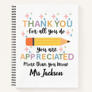 Personalized teacher appreciation thank you notebook