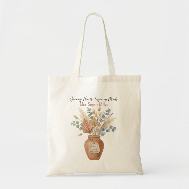Personalized Teacher Boho Floral Tote Bag (Front)