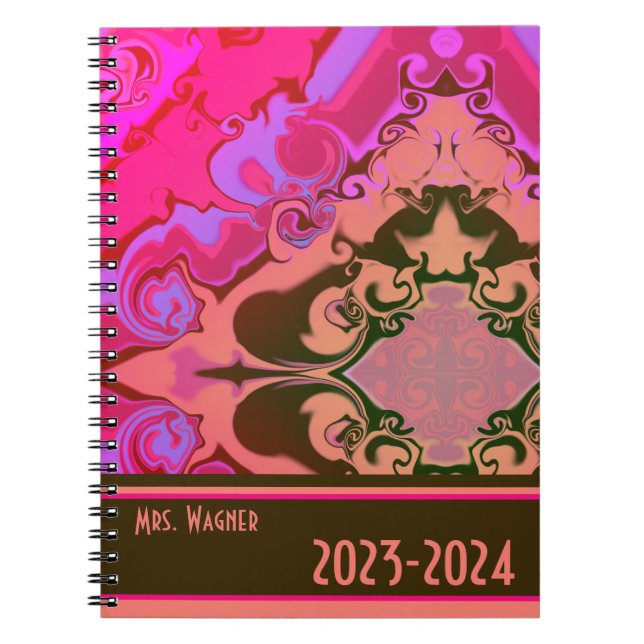 Personalized Teacher Boho Pretty Modern Vivid Pink Notebook (Front)