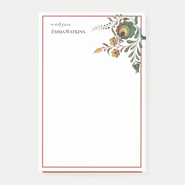 Personalized Teacher Bordered Hungarian Folk Rose Post-it Notes (Front)