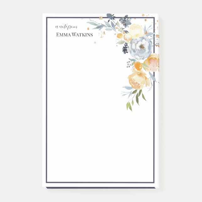 Personalized Teacher Bordered Watercolor Rose Post-it Notes (Front)