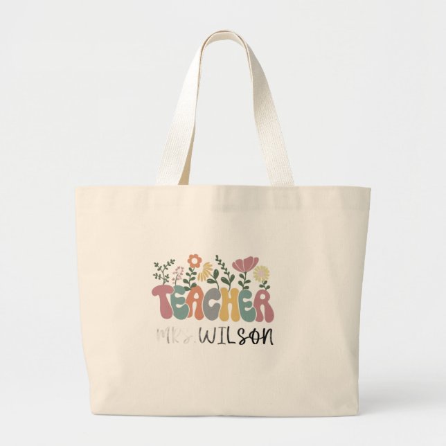 Personalized Teacher Canvas Tote Bag,Teacher Name  (Front)