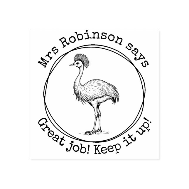 Personalized Teacher Cassowary Great Work Class Rubber Stamp (Imprint)