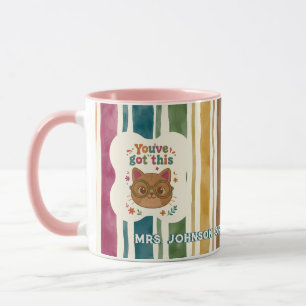 Personalized Teacher Cat Mug Custom Name & Grade