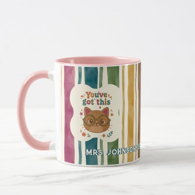 Personalized Teacher Cat Mug | Custom Name & Grade (Left)