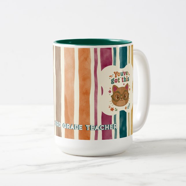 Personalized Teacher Cat Mug | Custom Name & Grade (Front Right)