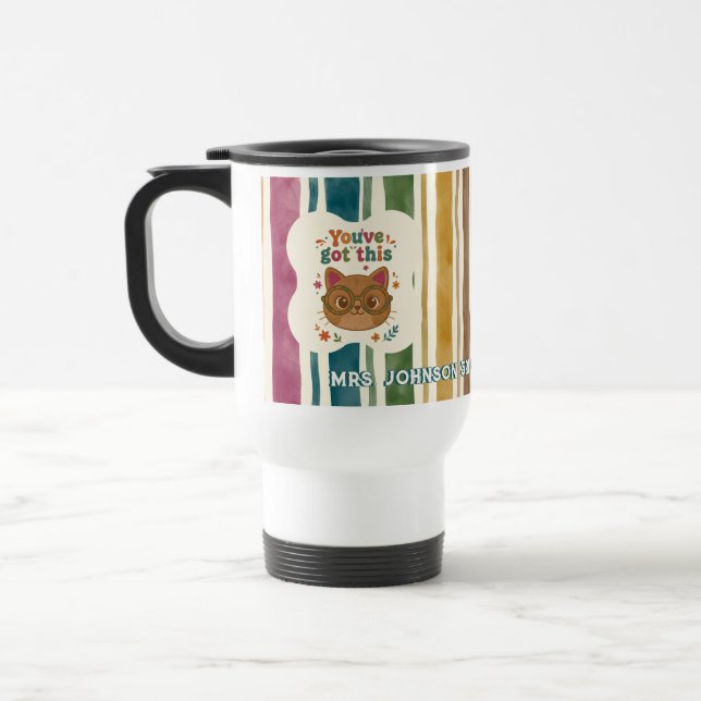 Personalized Teacher Cat Mug | Custom Name & Grade (Left)