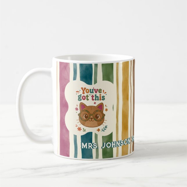 Personalized Teacher Cat Mug | Custom Name & Grade (Left)