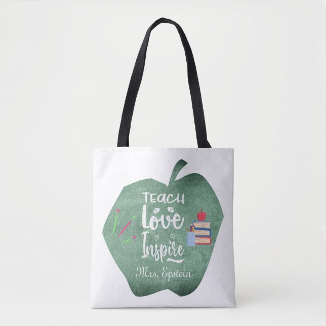 Personalized Teacher Chalkboard Apple Appreciation Tote Bag (Front)