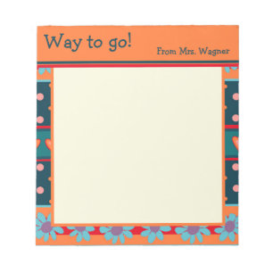 Personalized Teacher Cheerful Pretty Floral Orange Notepad
