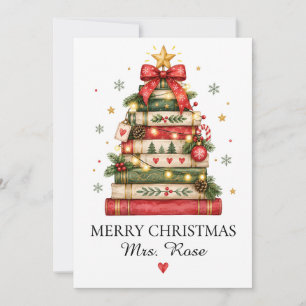 Personalized Teacher Christmas Book Lover Card