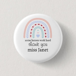 Personalized Teacher Christmas Pink Rainbow Hearts 1 Inch Round Button