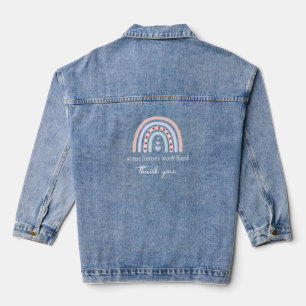 Personalized Teacher Christmas Pink Rainbow Hearts Denim Jacket