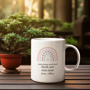 Personalized Teacher Christmas Pink Rainbow Hearts Large Coffee Mug