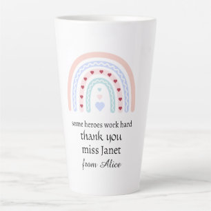 Personalized Teacher Christmas Pink Rainbow Hearts Latte Mug
