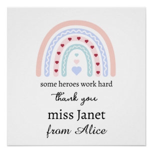 Personalized Teacher Christmas Pink Rainbow Hearts Poster