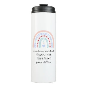 Personalized Teacher Christmas Pink Rainbow Hearts Thermal Tumbler