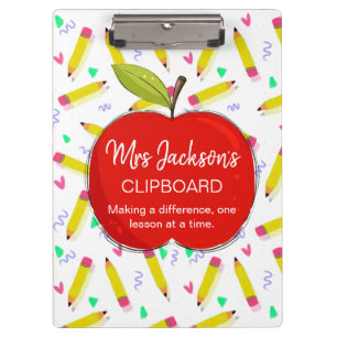 Personalized Teacher Clipboard with Red Apple