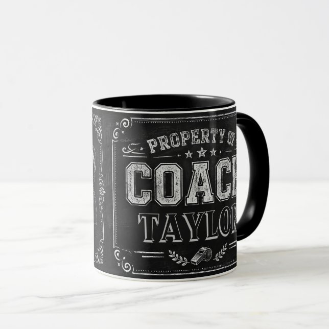 Personalized Teacher Coffee Mug–Property of Coach Mug (Front Right)